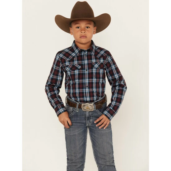 Discount 🌟 Cody James Boys' Plaid Print Long Sleeve Snap Western 👚 Shirt Red 🥰