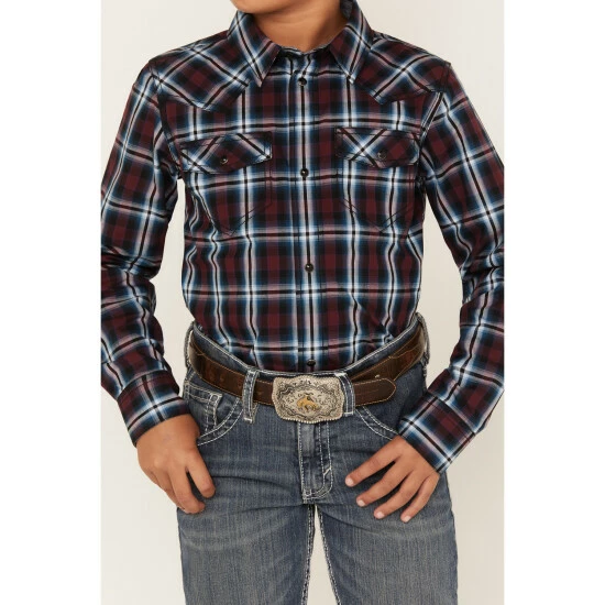 Discount 🌟 Cody James Boys' Plaid Print Long Sleeve Snap Western 👚 Shirt Red 🥰 - Image 3