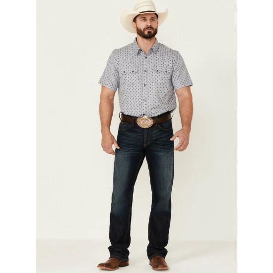 Hot Sale ๐ฅฐ Cody James Men's Double Arrow Geo Print Short Sleeve Snap Western ๐ Shirt Grey ๐ฏ - Image 2