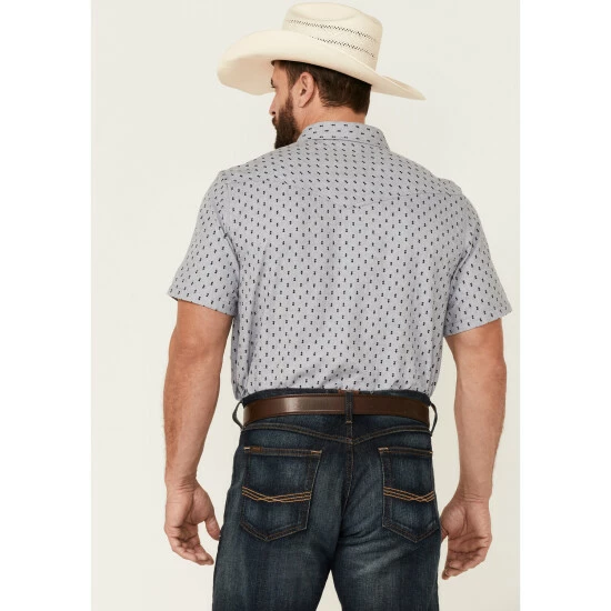 Hot Sale ๐ฅฐ Cody James Men's Double Arrow Geo Print Short Sleeve Snap Western ๐ Shirt Grey ๐ฏ - Image 4