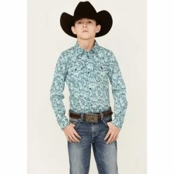 Flash Sale ๐ Cody James Boys' Rushmore Paisley Print Long Sleeve Snap Western ๐ Shirt Blue ๐ฏ