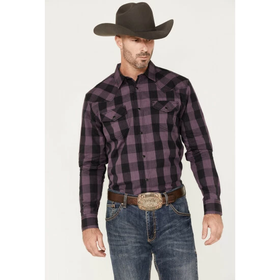 Cheapest ๐ Cody James Men's Rustler Large Plaid Snap Western ๐ Shirt Purple ๐
