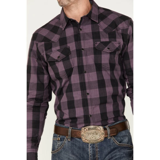 Cheapest ๐ Cody James Men's Rustler Large Plaid Snap Western ๐ Shirt Purple ๐ - Image 3
