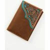 Wholesale 😉 Cody James Men's Turquoise Underlay & Brown Tooled Trifold Wallet 🤩