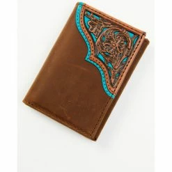 Wholesale 😉 Cody James Men's Turquoise Underlay & Brown Tooled Trifold Wallet 🤩