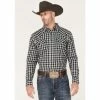 Promo 🔔 Cody James Men's Visa Versa Small Plaid Snap Western Flannel 👕 Shirt Grey 🥰
