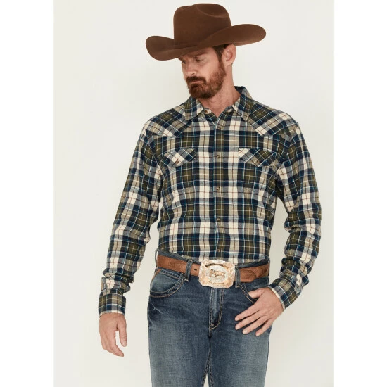 Hot Sale 🛒 Cody James Men's Buck Plaid Print Long Sleeve Snap Western Flannel 👚 Shirt Tan 👍