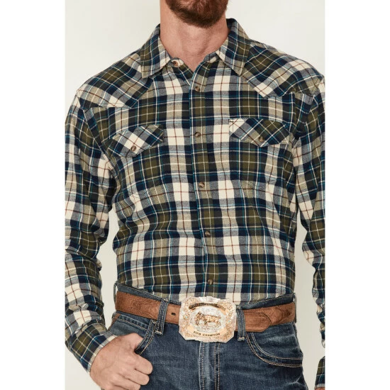 Hot Sale 🛒 Cody James Men's Buck Plaid Print Long Sleeve Snap Western Flannel 👚 Shirt Tan 👍 - Image 3