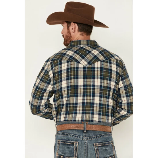 Hot Sale 🛒 Cody James Men's Buck Plaid Print Long Sleeve Snap Western Flannel 👚 Shirt Tan 👍 - Image 4