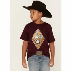 Budget 😍 Cody James Boys' Desert Cactus & Skull Logo Graphic T-Shirt Maroon 🧨