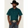 Cheapest 😉 Cody James Men's Marlin Geo Print Short Sleeve Snap Western 👕 Shirt Teal ✨