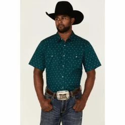 Cheapest 😉 Cody James Men's Marlin Geo Print Short Sleeve Snap Western 👕 Shirt Teal ✨