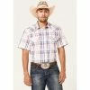 Best Pirce 👏 Cody James Men's Woodson Large Plaid Short Sleeve Snap Western 👚 Shirt White 🌟