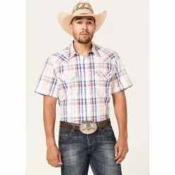 Best Pirce 👏 Cody James Men's Woodson Large Plaid Short Sleeve Snap Western 👚 Shirt White 🌟