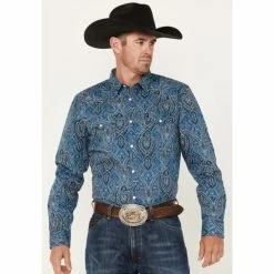 Best deal 🤩 Cody James Men's Conquistador All-Over Print Snap Western 👚 Shirt Blue 🔔