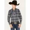 Coupon 😀 Cody James Boys' Print Long Sleeve Snap Western 👚 Shirt Purple 👏