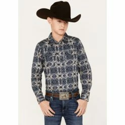Coupon 😀 Cody James Boys' Print Long Sleeve Snap Western 👚 Shirt Purple 👏