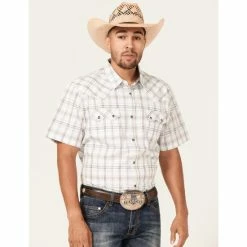 Brand new 🥰 Cody James Men's Eastland Large Plaid Short Sleeve Snap Western 👚 Shirt White 😉