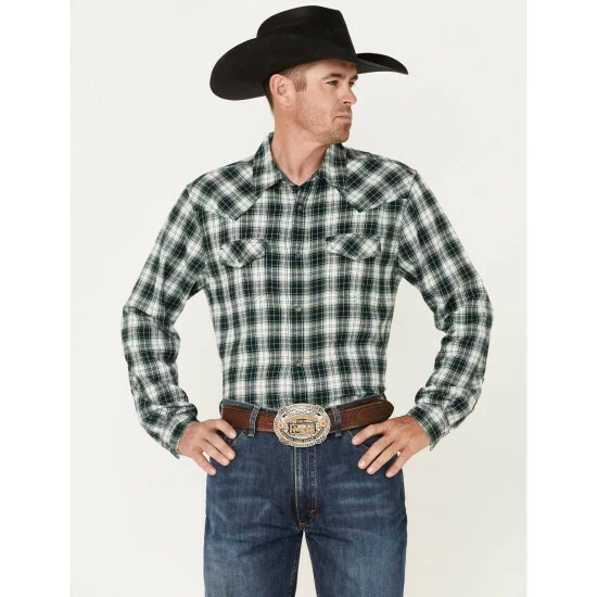 Cheapest ✔️ Cody James Men's Weeping Willow Medium Plaid Western Snap Flannel 👕 Shirt Green 😍