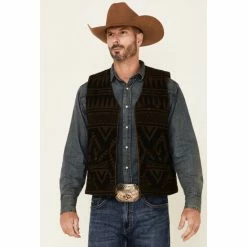 New 🎉 Cody James Men's Brown Valley Southwestern Print Zip-Front Wool Vest 😍