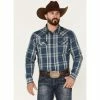 Promo ❤️ Cody James Men's Expression Large Plaid Snap Western 👕 Shirt Navy 🔔