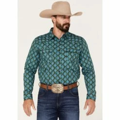 Buy 🔥 Cody James Men's Tavern Geo Print Long Sleeve Western 👕 Shirt Dark Green 🌟