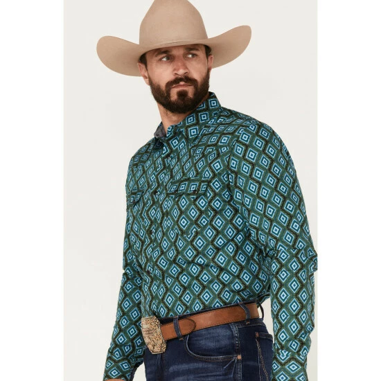 Buy 🔥 Cody James Men's Tavern Geo Print Long Sleeve Western 👕 Shirt Dark Green 🌟 - Image 2