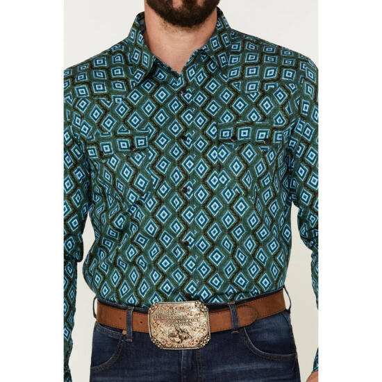Buy 🔥 Cody James Men's Tavern Geo Print Long Sleeve Western 👕 Shirt Dark Green 🌟 - Image 3