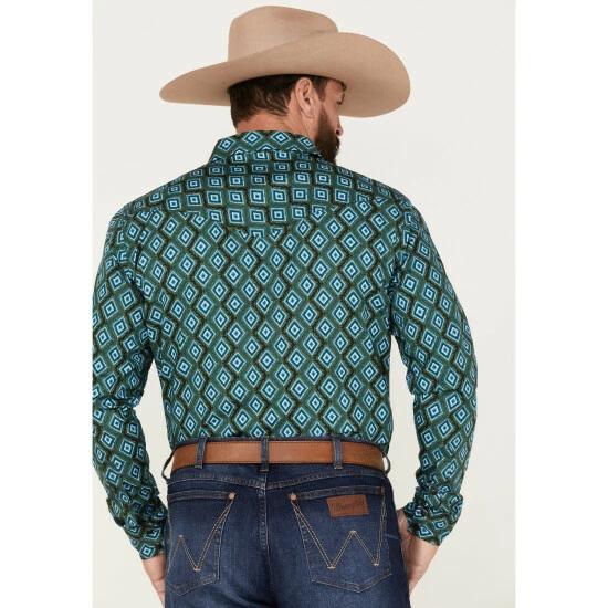 Buy 🔥 Cody James Men's Tavern Geo Print Long Sleeve Western 👕 Shirt Dark Green 🌟 - Image 4