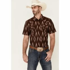 Best Pirce ❤️ Cody James Men's Treaty Southwestern Print Short Sleeve Snap Western 👕 Shirt Burgundy 🥰