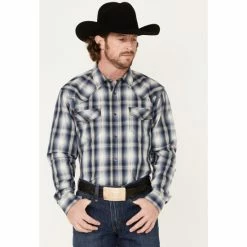 Best Pirce 🔥 Cody James Men's Trailblazer Plaid Print Long Sleeve Western Snap 👕 Shirt Blue 😀
