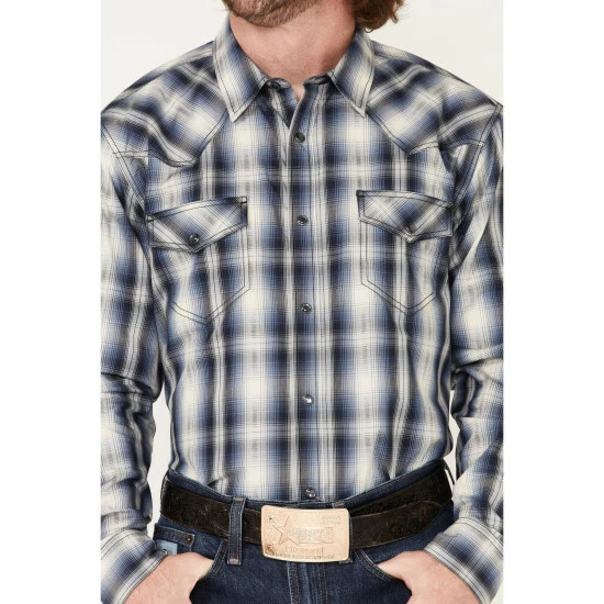 Best Pirce 🔥 Cody James Men's Trailblazer Plaid Print Long Sleeve Western Snap 👕 Shirt Blue 😀 - Image 3