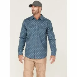 Discount 🔥 Cody James Men's FR Foulard Print Long Sleeve Snap Work 👕 Shirt Medium Blue 😀