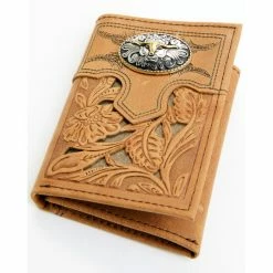 Budget ๐ Cody James Men's Floral Embossed Tri-Fold Leather Wallet Brown โค๏ธ