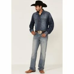 Discount 💯 Cody James Core Men's Bear Down Light Wash Stretch Slim Bootcut 👖 Jeans Blue ✨