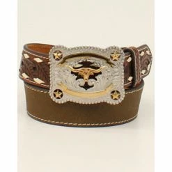 Budget 🌟 Cody James Boys' Longhorn Buckle Tooled Western Belt Brown 🎉