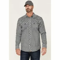 Promo 🎁 Cody James FR Check Plaid Long Sleeve Snap Work 👕 Shirt For Men Dark Blue ⌛