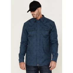 Best Pirce ⌛ Cody James Men's FR Houndstooth Check Long Sleeve Snap Work 👚 Shirt Medium Blue ⭐