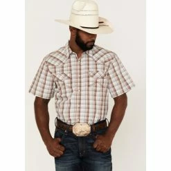 Best Pirce 🛒 Cody James Men's Mount Vernon Small Plaid Short Sleeve Snap Western 👕 Shirt - Big & Tall Brown/blue 🛒
