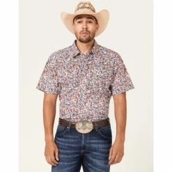 Best Sale ✔️ Cody James Men's Ecstatic Paisley Print Short Sleeve Snap Western 👕 Shirt Red/white/blue 😀