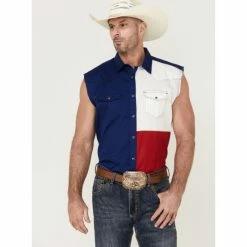 Best Pirce 🎁 Cody James Men's Texas Flag Bubba Sleeveless Snap Western 👚 Shirt Red/white/blue 🛒