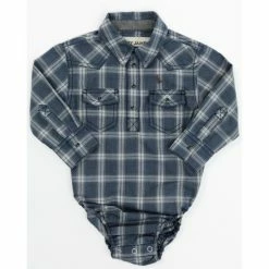 Wholesale 👍 Cody James Infant-Boys' Plaid Print Long Sleeve Western Snap Onesie Navy ⭐