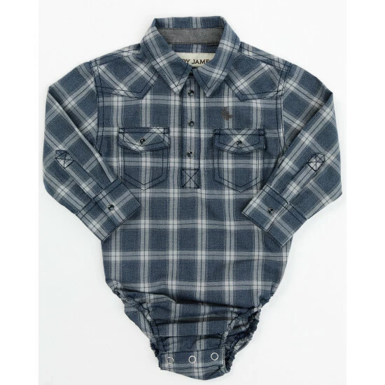 Wholesale ๐ Cody James Infant-Boys' Plaid Print Long Sleeve Western Snap Onesie Navy โญ