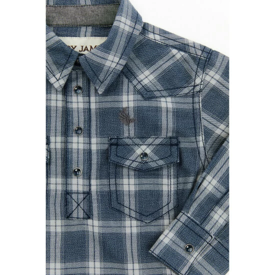 Wholesale ๐ Cody James Infant-Boys' Plaid Print Long Sleeve Western Snap Onesie Navy โญ - Image 2