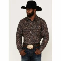 New 💯 Cody James Men's Bandera Large Paisley Print Long Sleeve Snap Western 👕 Shirt Brown 🛒