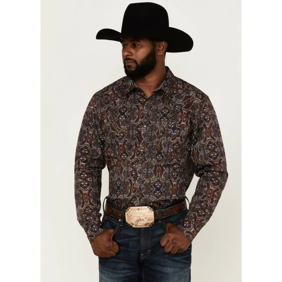 New 💯 Cody James Men's Bandera Large Paisley Print Long Sleeve Snap Western 👕 Shirt Brown 🛒