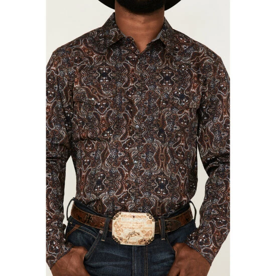 New 💯 Cody James Men's Bandera Large Paisley Print Long Sleeve Snap Western 👕 Shirt Brown 🛒 - Image 3