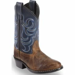 New ❤️ Cody James Boys' Two-Tone Embroidered Western 🥾 Boots - Round Toe Brown 🎁