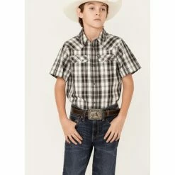 Best deal 😍 Cody James Boys' Statement Dobby Plaid Short Sleeve Snap Western 👕 Shirt White 👏