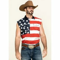 Hot Sale ⌛ Cody James Men's American Flag Bubba Sleeveless Western 👕 Shirt Red 🤩